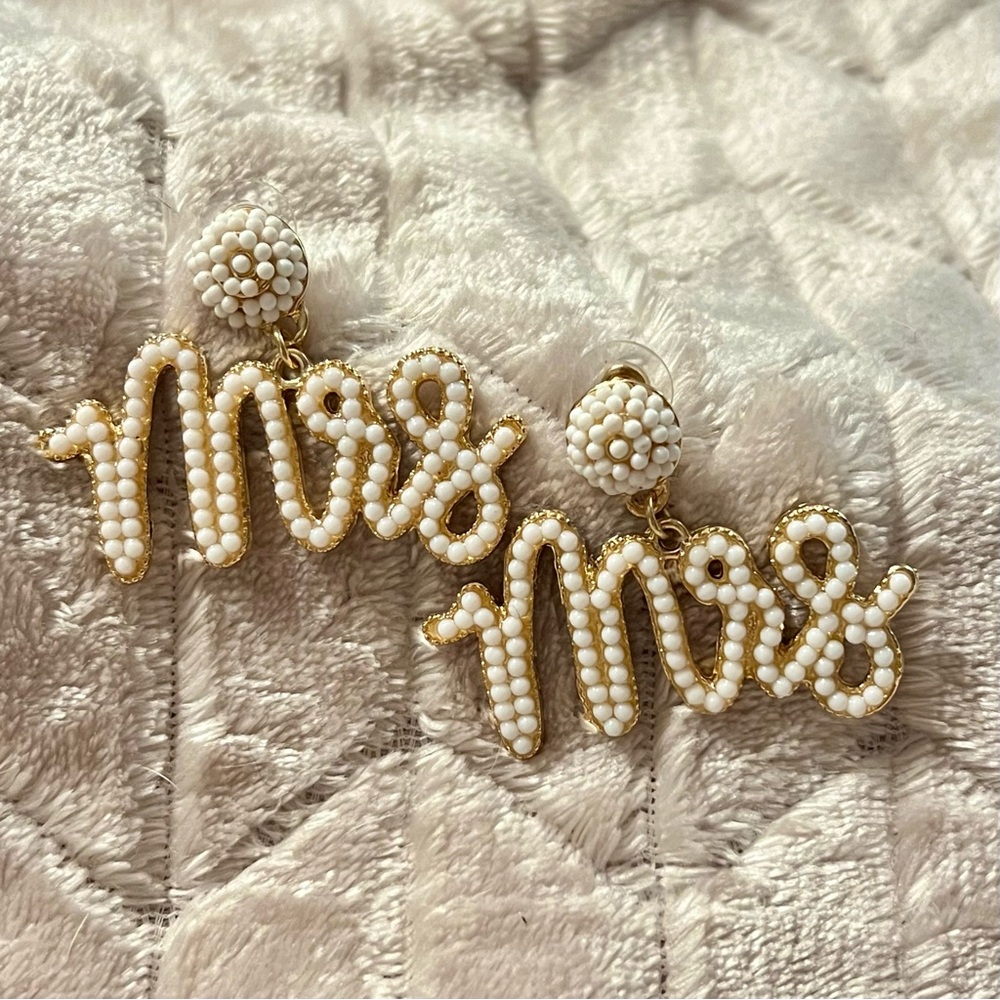 Mrs Beaded Earrings Dangle Drop Handmade Bride Bachelorette Jewelry